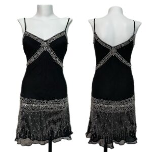 Black Short Beaded Dress, S-M